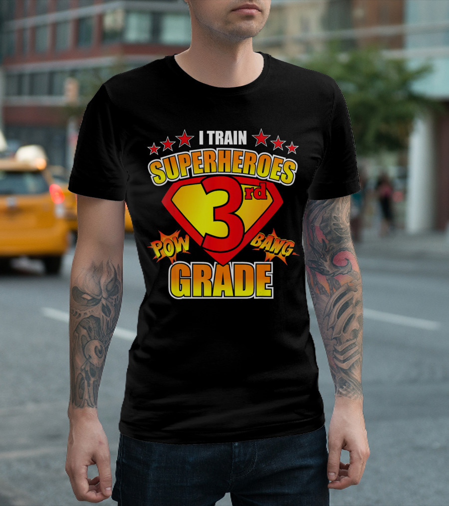 I Train Superheroes 3rd Grade Pow Bang Super Shield T-Shirt