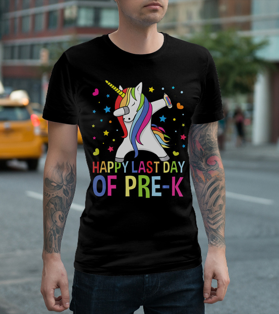 Colorful Happy Last Day Of Pre-K Unicorn Dabbing Teacher Student T-Shirt