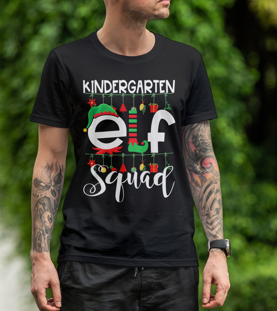 Kindergarten Elf Squad Festive Christmas Teacher Team T-Shirt