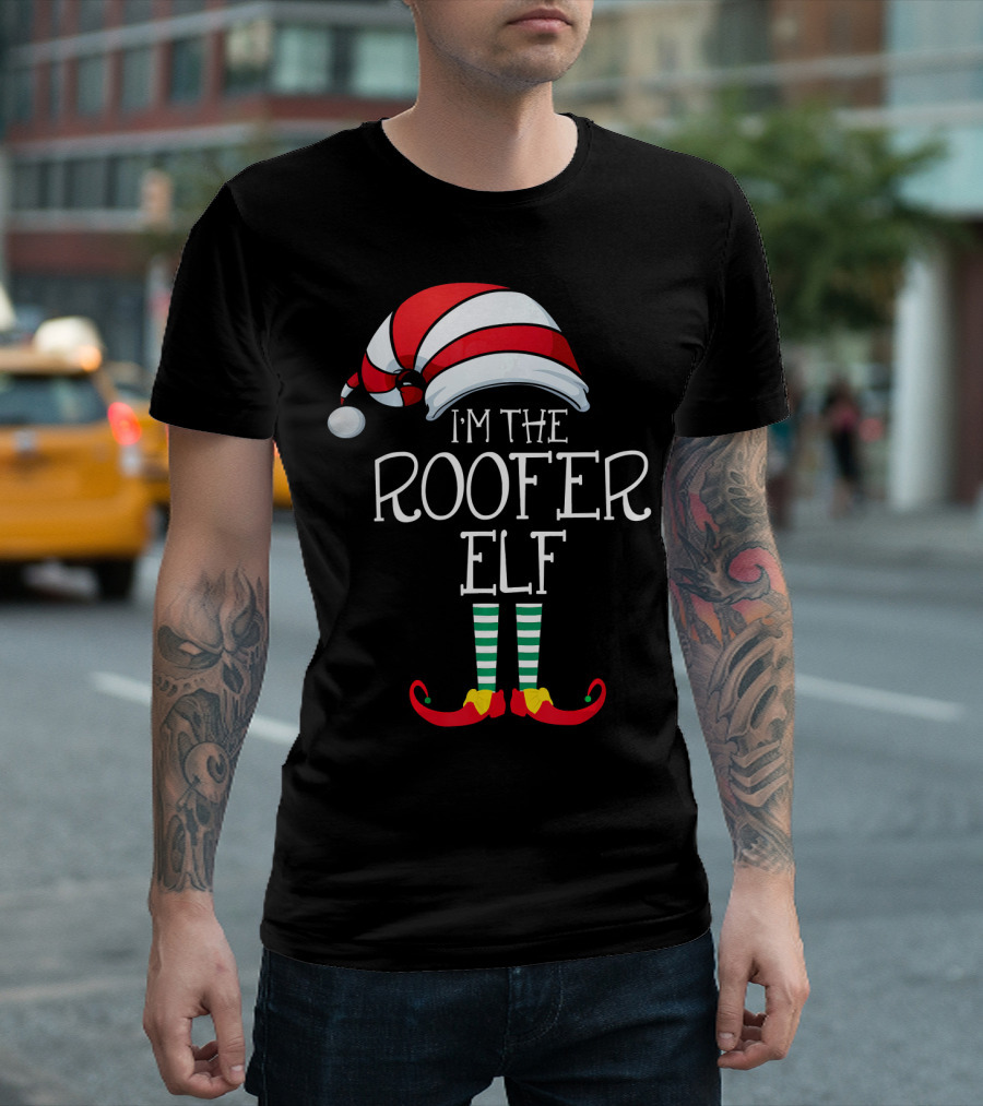 I'm The Roofer Elf Striped Hat and Boots Christmas Family T-Shirt