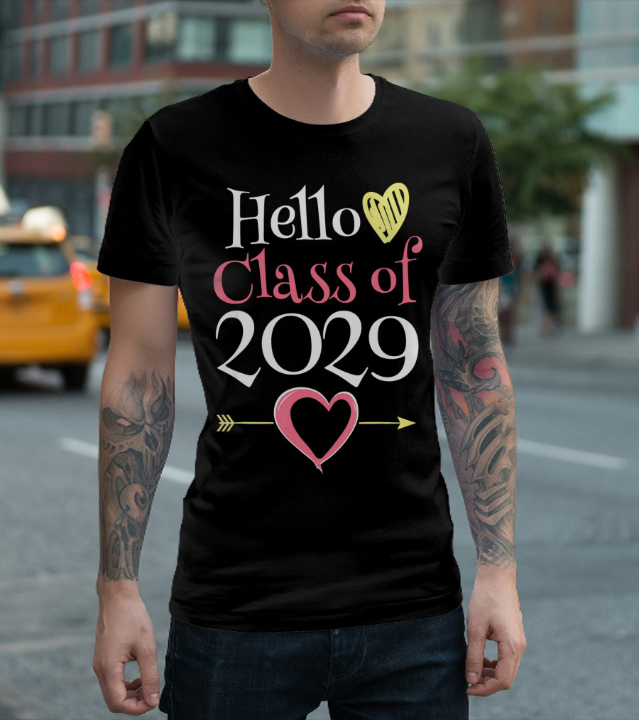 Hello Class Of 2029 Heart Arrow Teacher Third T-Shirt