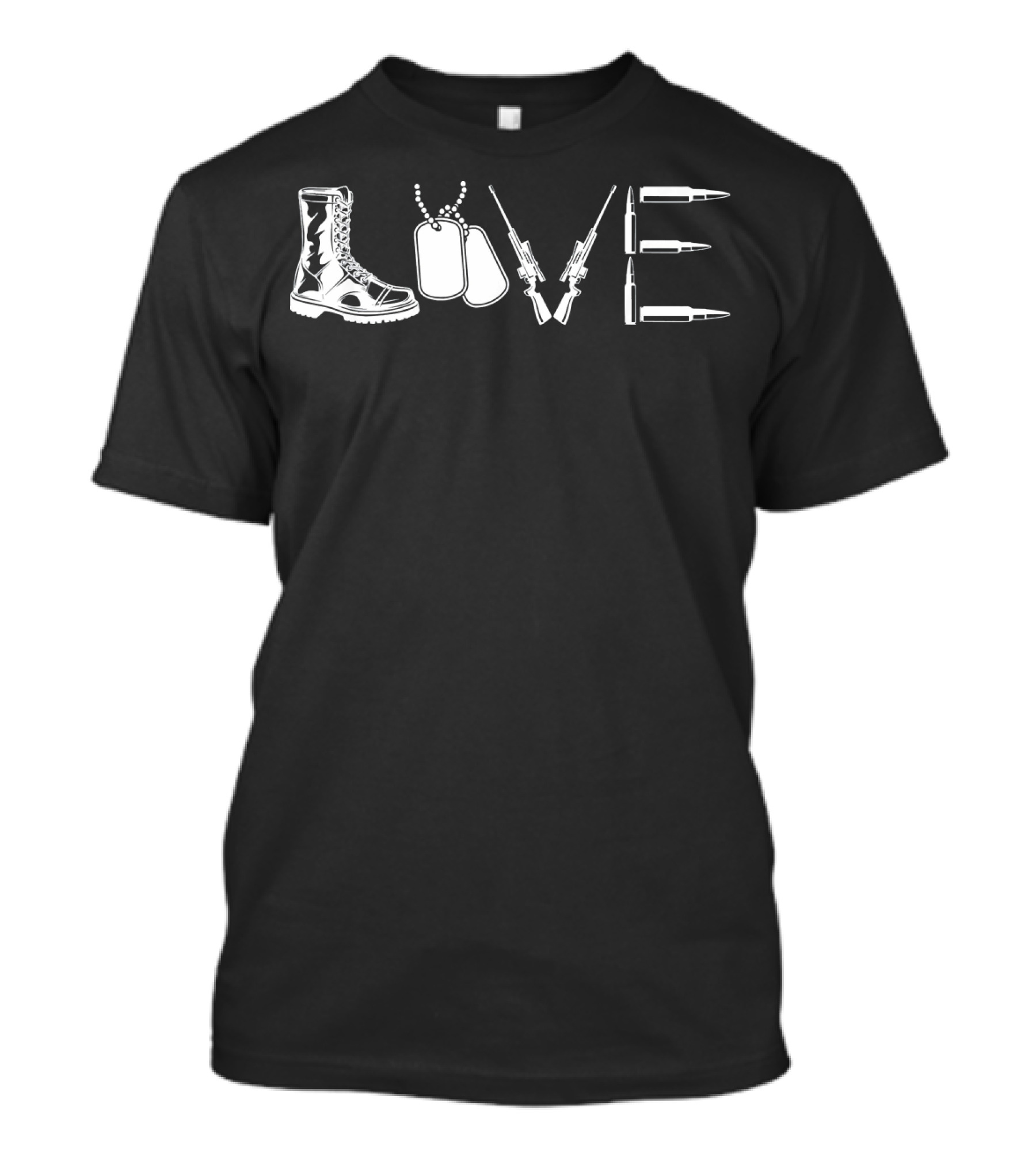 Love Army Veteran Soldier Boot Dog Tag Rifle Ammo T-Shirt