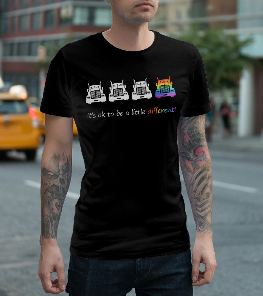 Rainbow Trucker It's Ok To Be A Little Different T-Shirt