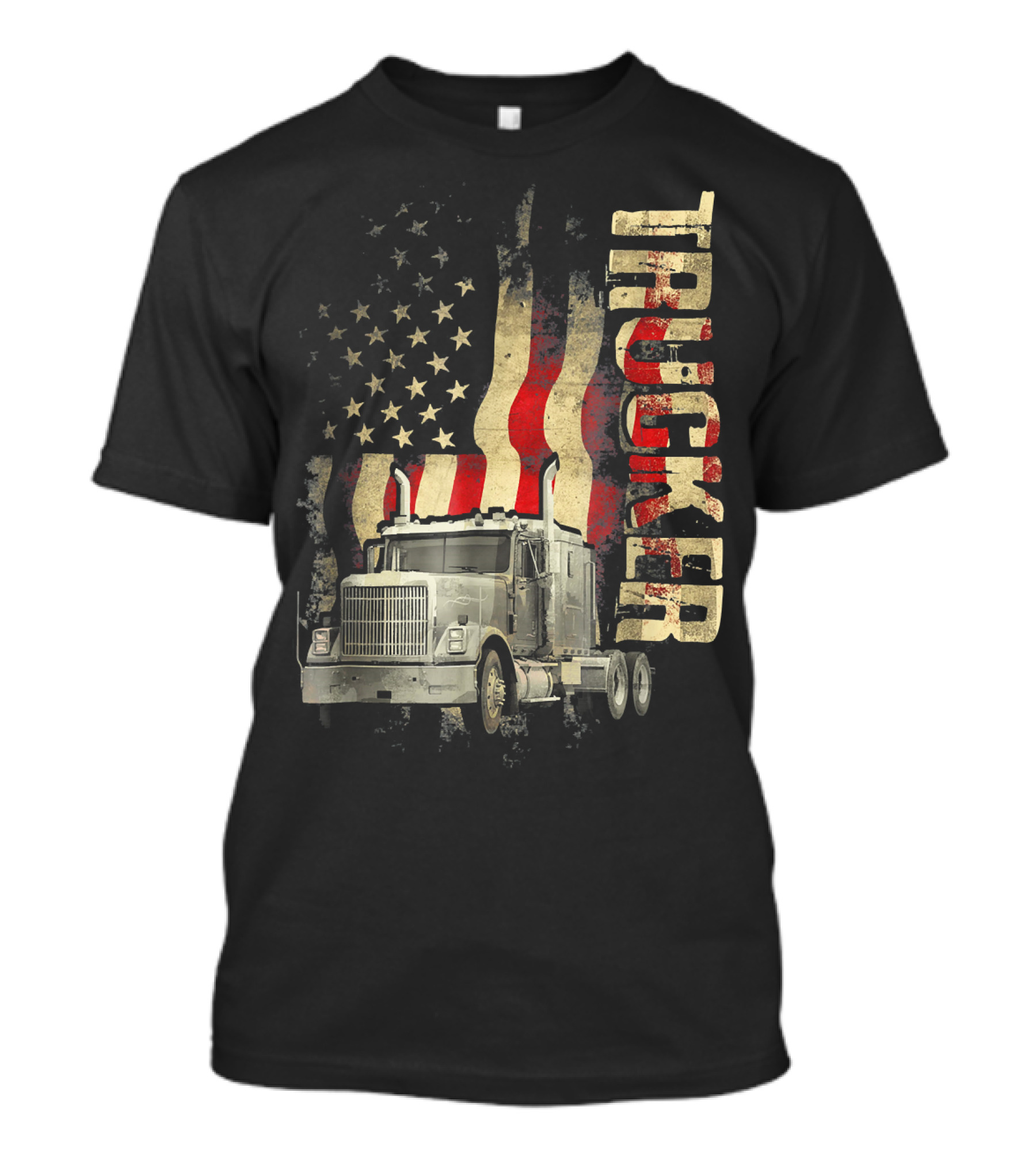 Mens Truck Driver Trucker American Flag T-Shirt