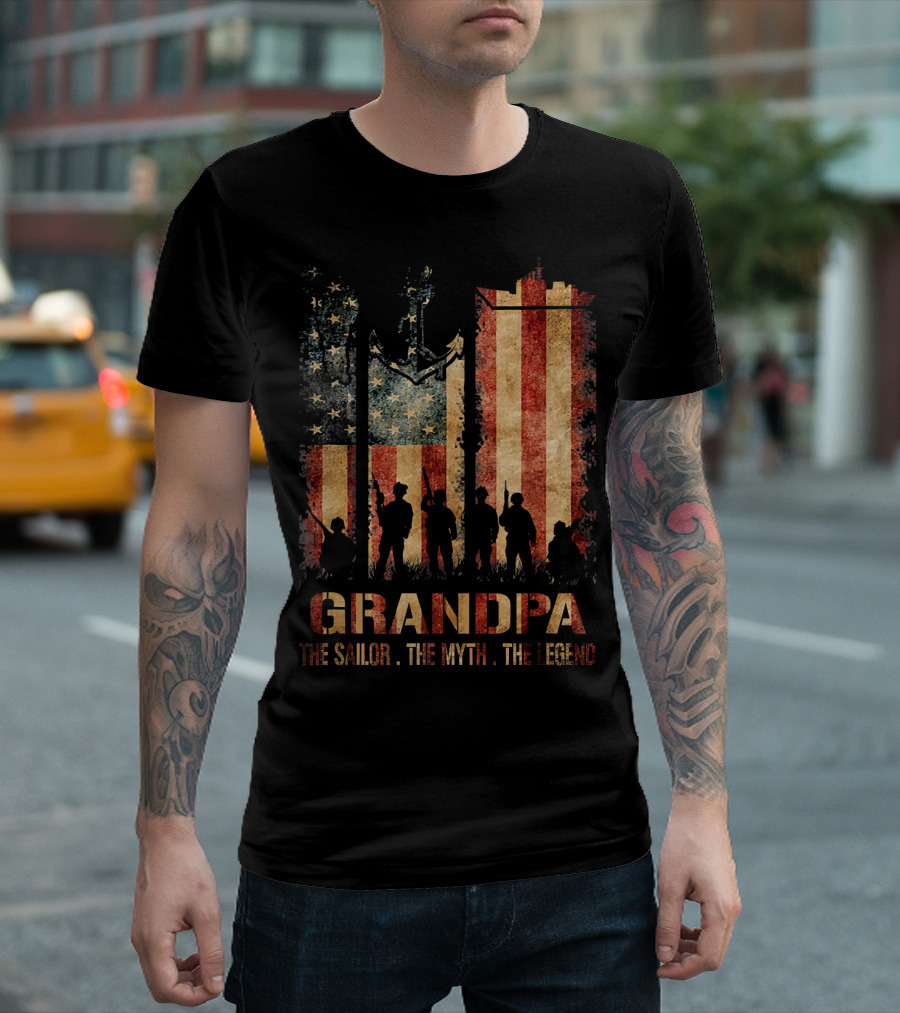 Grandpa The Sailor The Myth The Legend American Flag Veterans T-Shirt