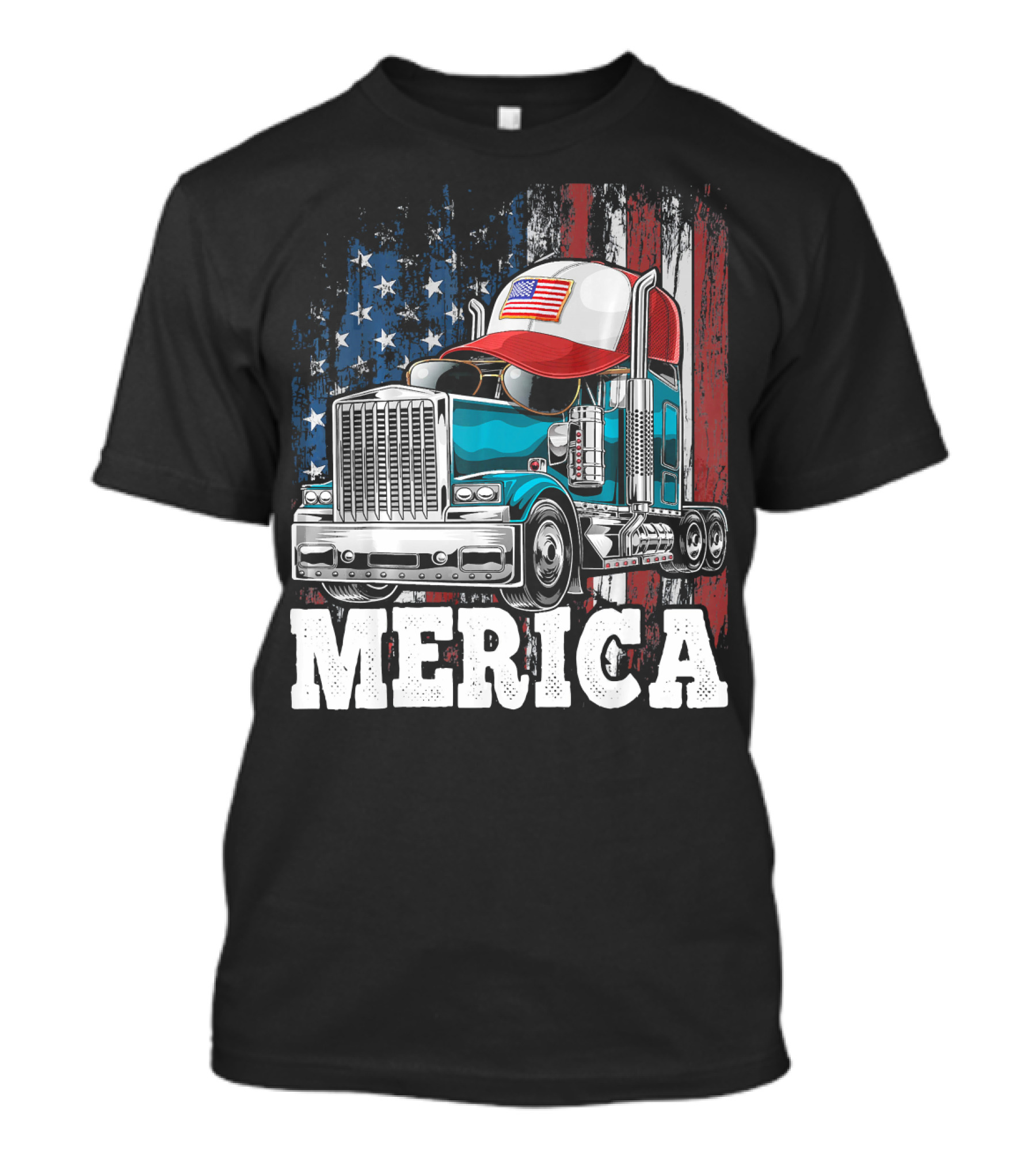 Merica Truck American Flag Hat Vintage Patriotic Trucking Graphics T-Shirt