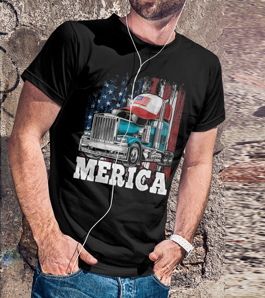 Merica Truck American Flag Hat Vintage Patriotic Trucking Graphics T-Shirt