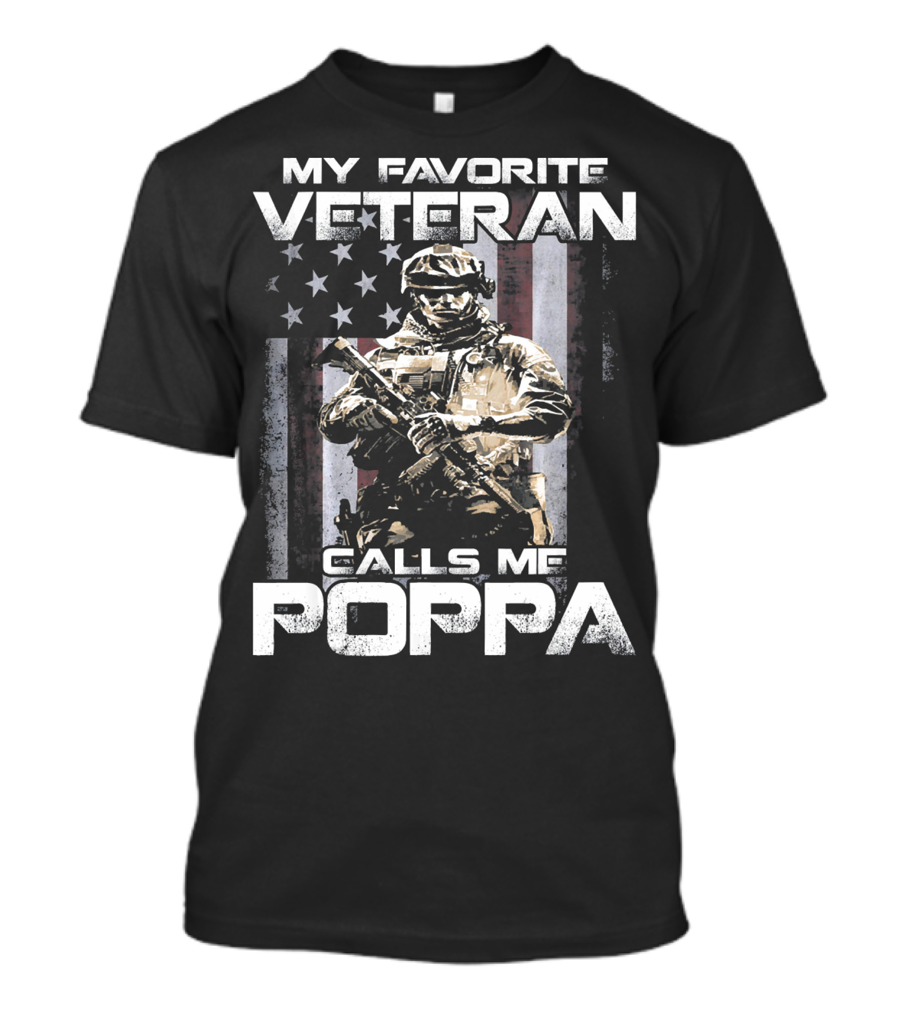 My Favorite Veteran Calls Me Poppa American Flag Soldier T-Shirt