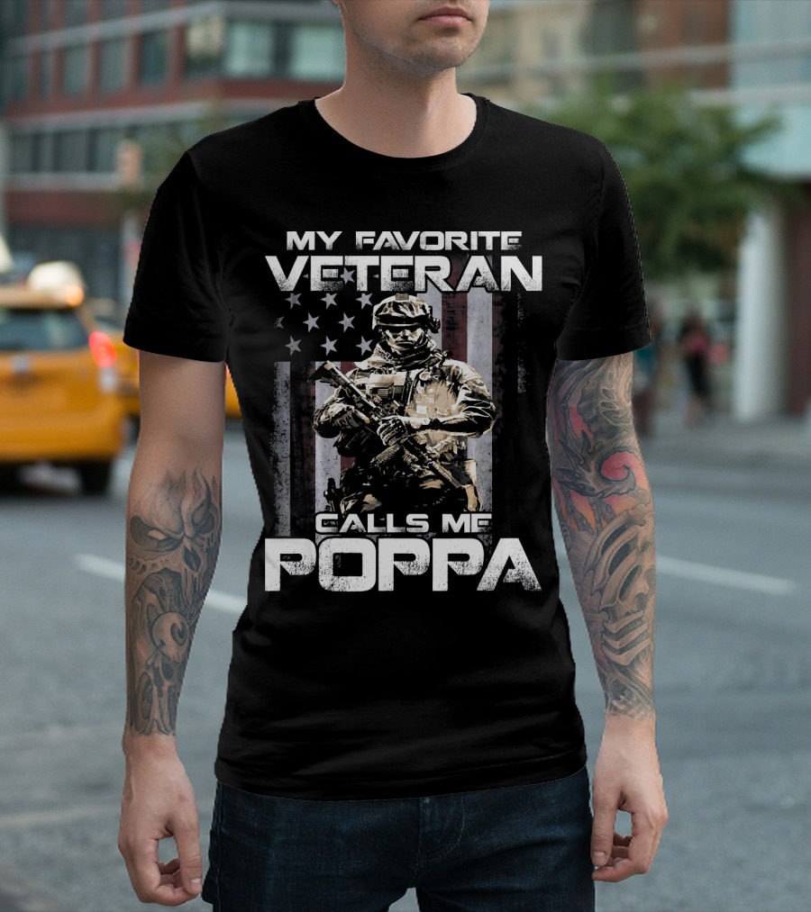 My Favorite Veteran Calls Me Poppa American Flag Soldier T-Shirt
