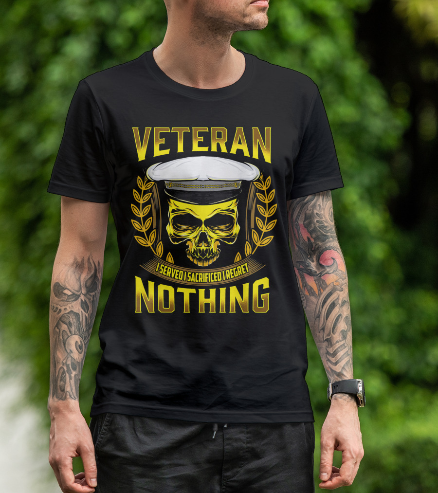 Veteran Skull Served Sacrificed Regret Nothing T-Shirt