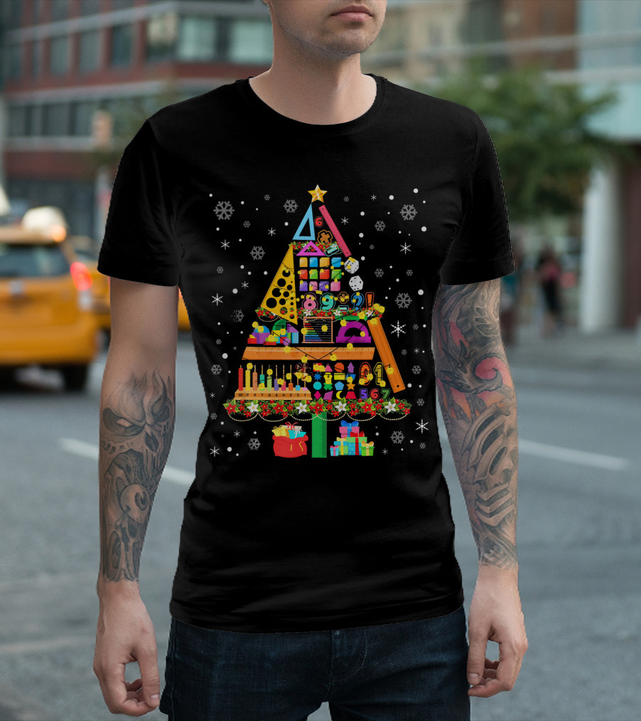Math Christmas Tree Cute Nerd Festive Geometry Numbers Snowflakes T-Shirt