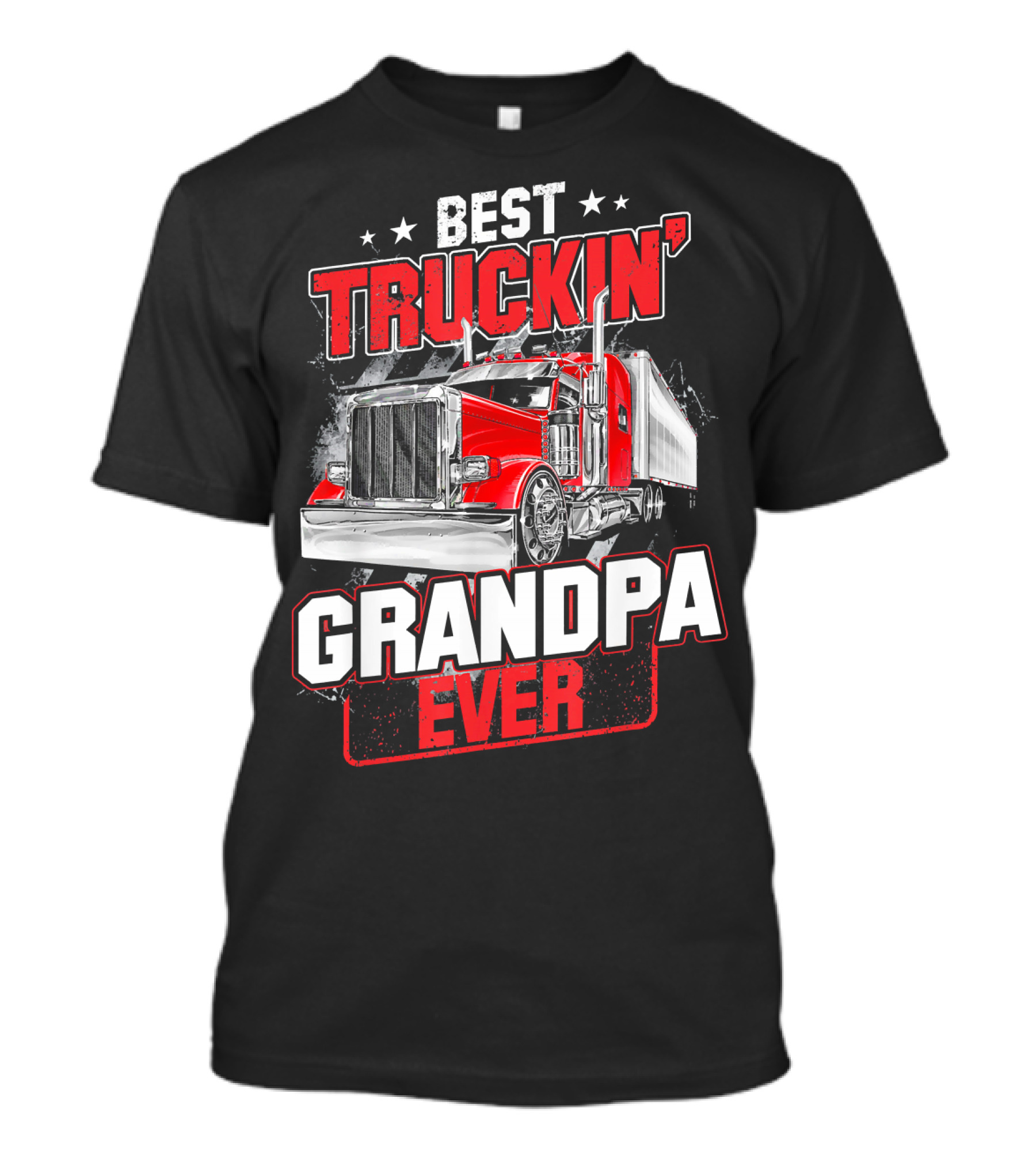 Best Truckin' Grandpa Ever With Red Semi Truck Image T-Shirt