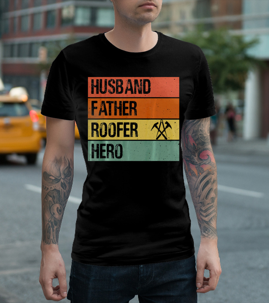 Husband Father Roofer Hero Vintage Style with Hammers T-Shirt