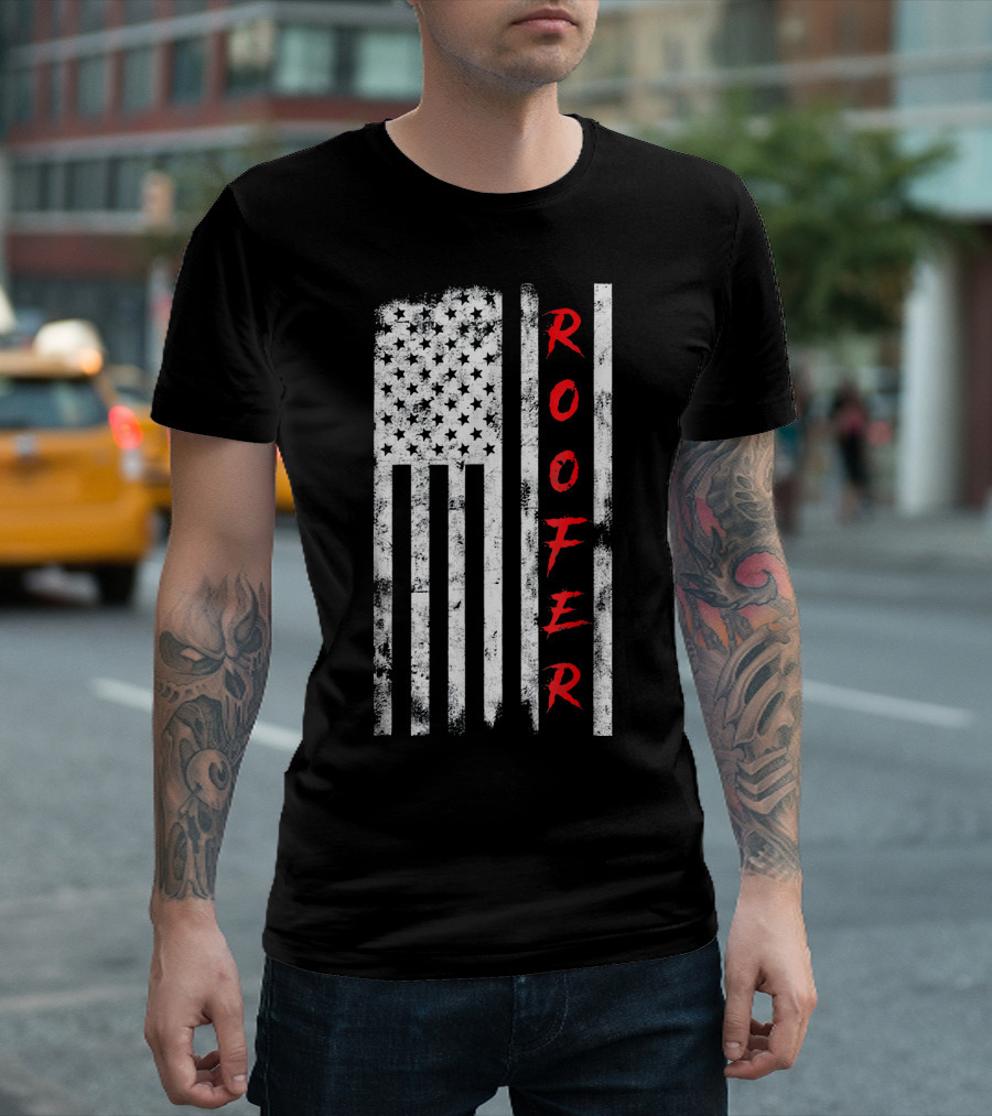 Roofer American Flag Stars Stripes T-Shirt