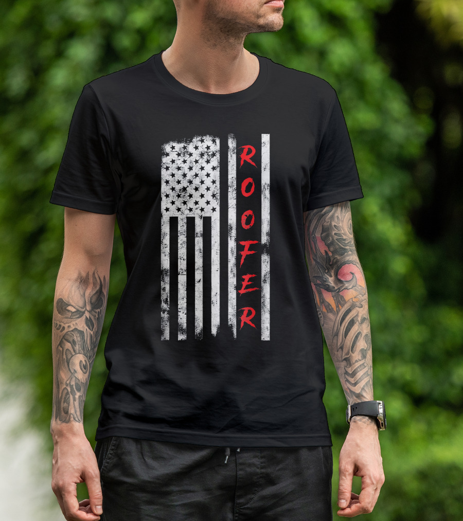Roofer American Flag Stars Stripes T-Shirt