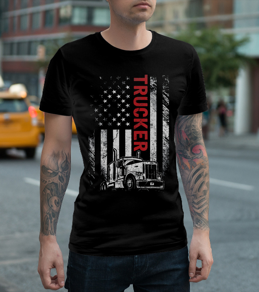 Vintage American Flag Trucker Mens T-Shirt