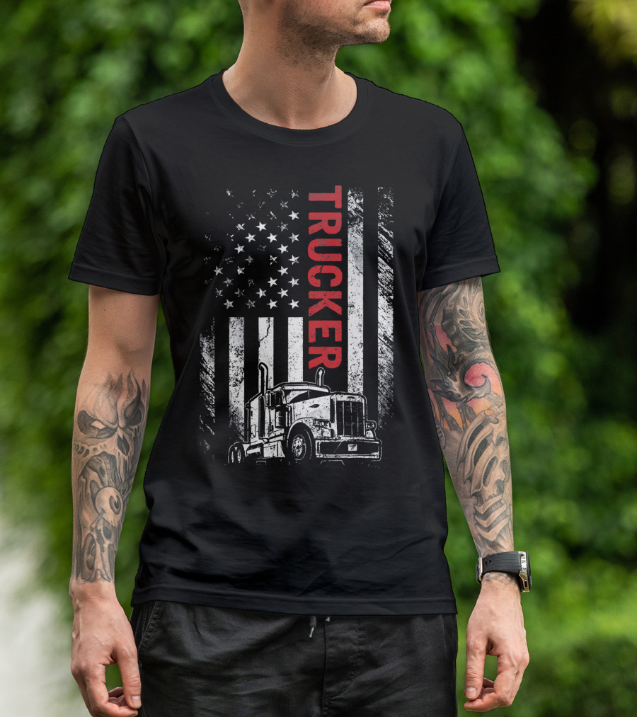 Vintage American Flag Trucker Mens T-Shirt