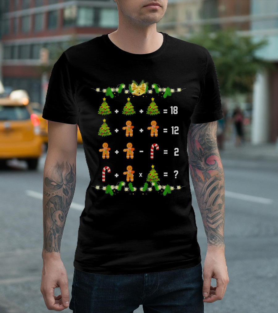 Math Teacher Geeks Christmas Tree Gingerbread Equation Puzzle T-Shirt