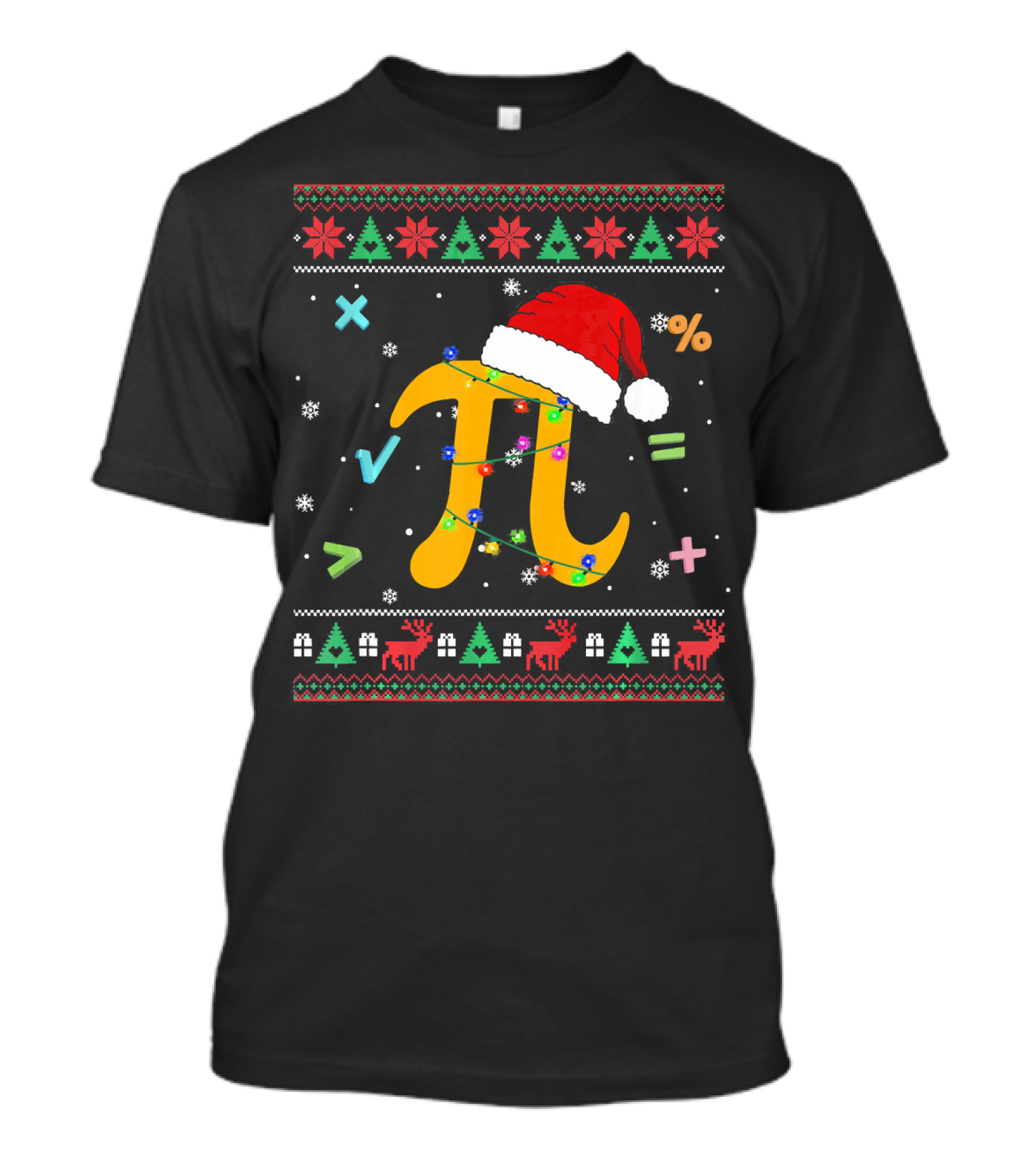 Math Pi Christmas Sweater With Santa Hat And Festive Symbols T-Shirt