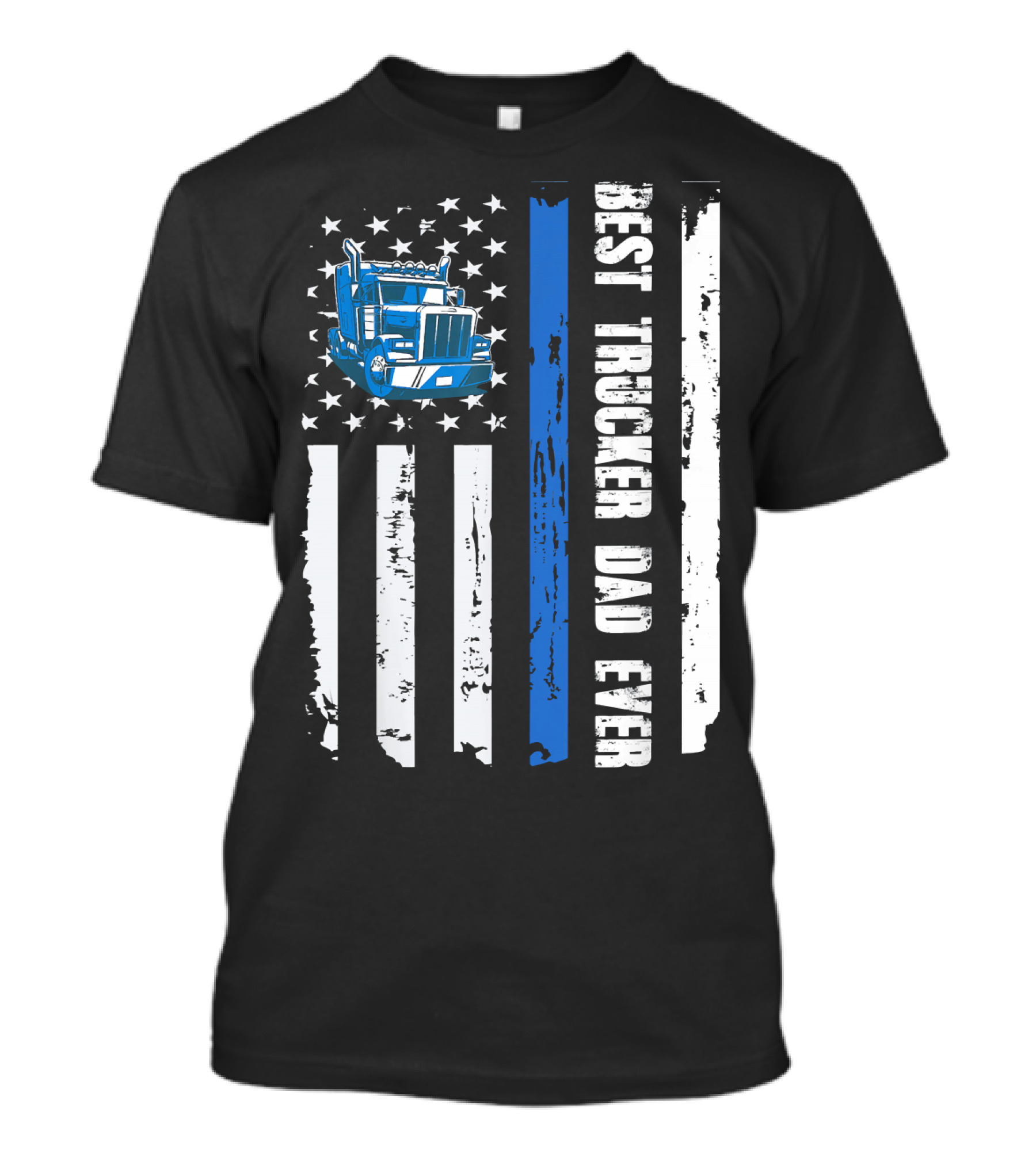 Mens USA Best Trucker Dad Ever American Flag Truck T-Shirt