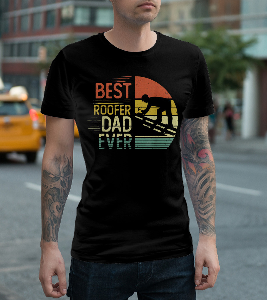 Best Roofer Dad Ever Vintage Sunset T-Shirt