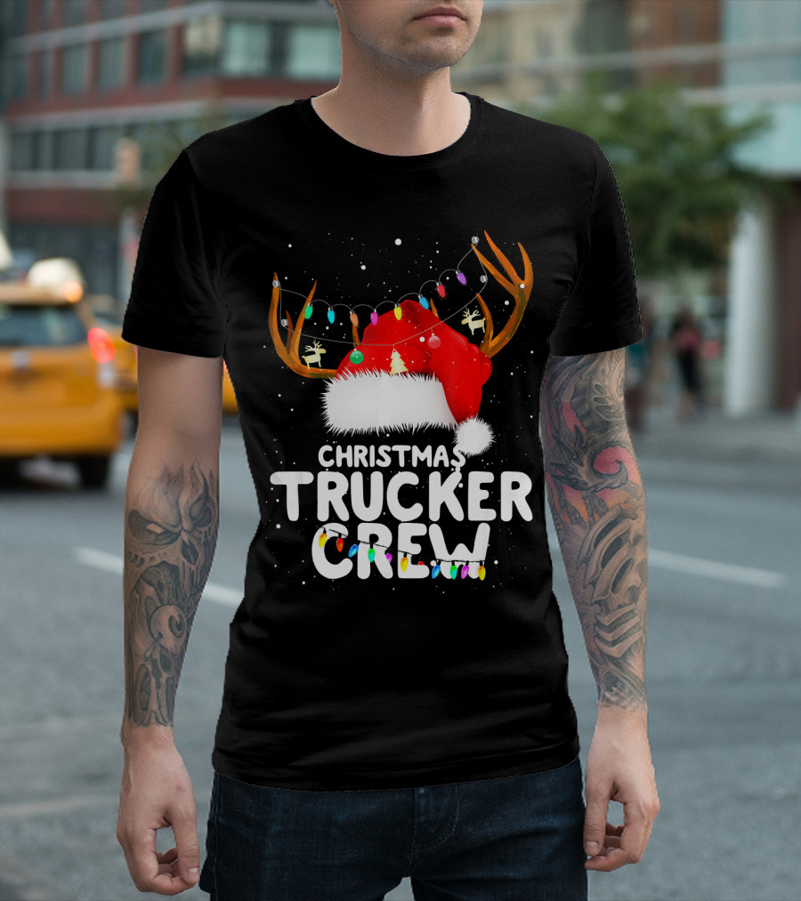 Christmas Trucker Crew Santa Hat Lights Antlers T-Shirt