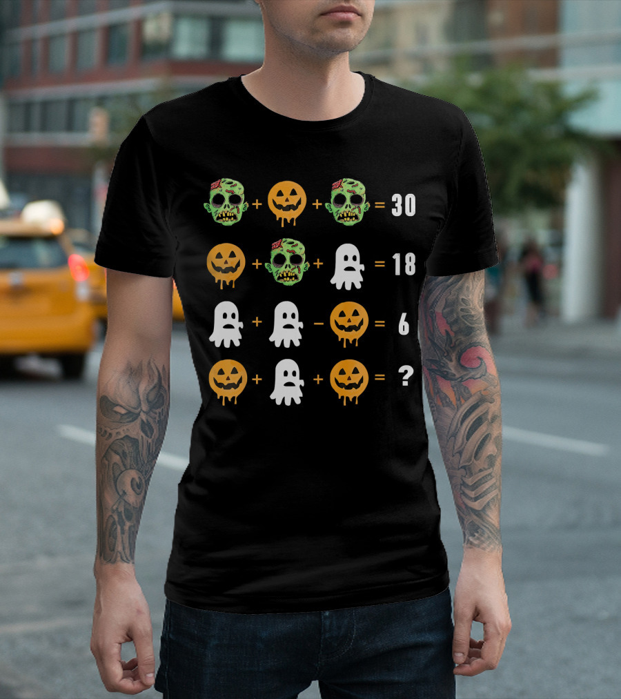 Math Teacher Halloween Pumpkin Zombie Puzzle Equation T-Shirt