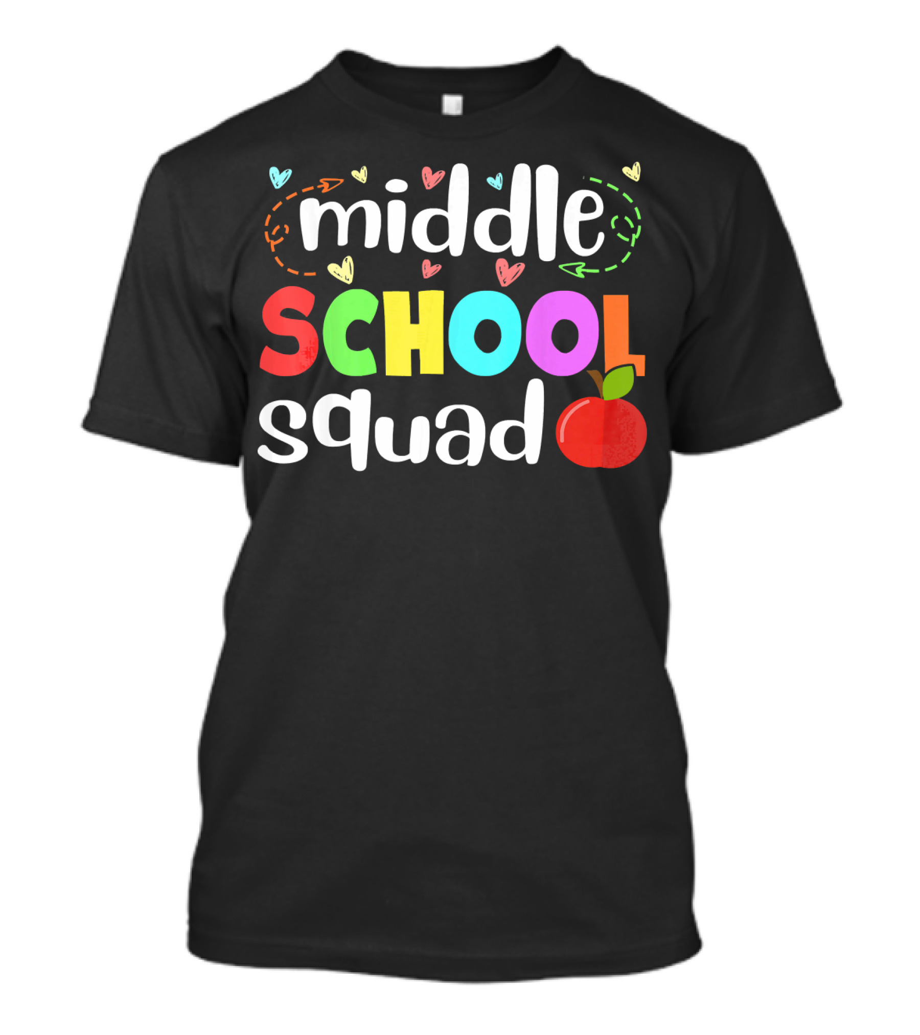 Middle School Squad Back To School Colorful Apple Hearts T-Shirt