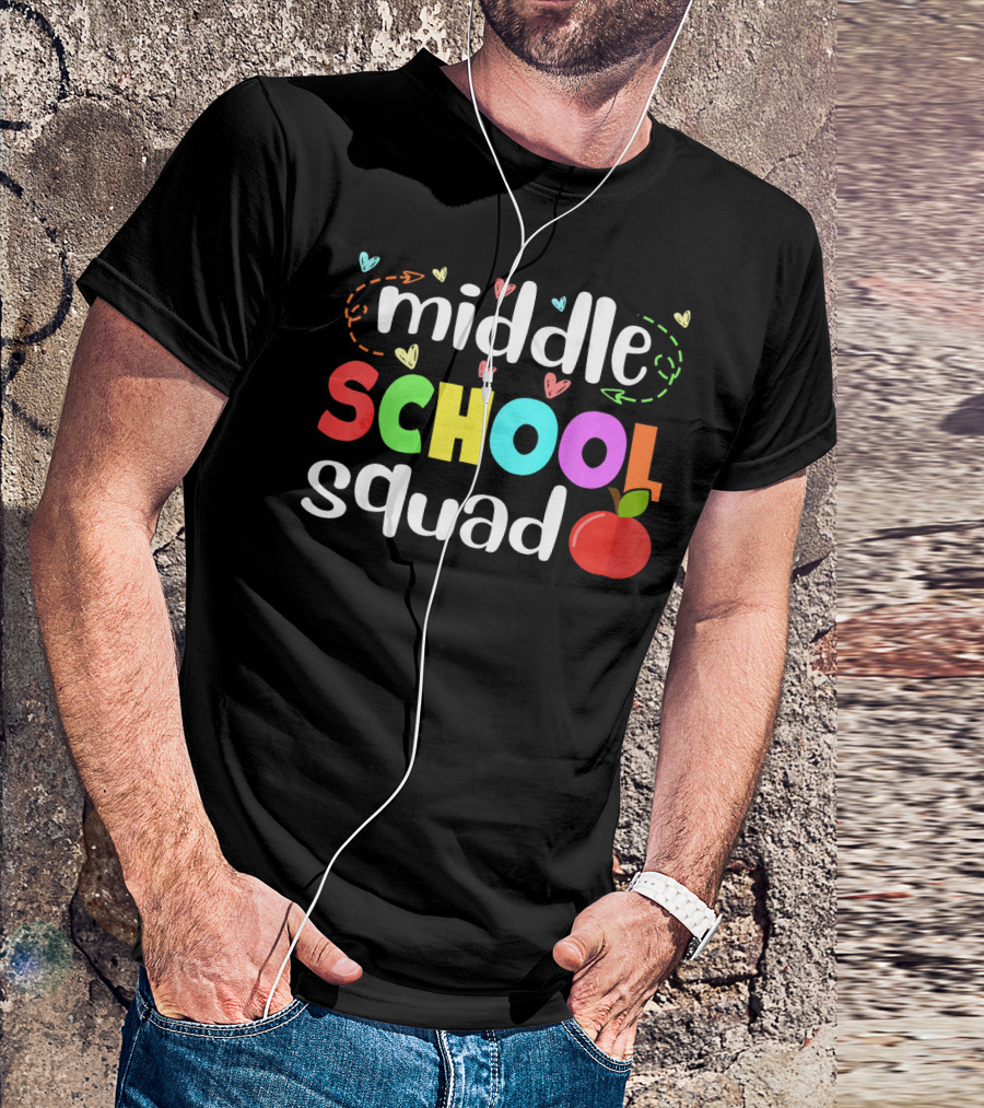 Middle School Squad Back To School Colorful Apple Hearts T-Shirt