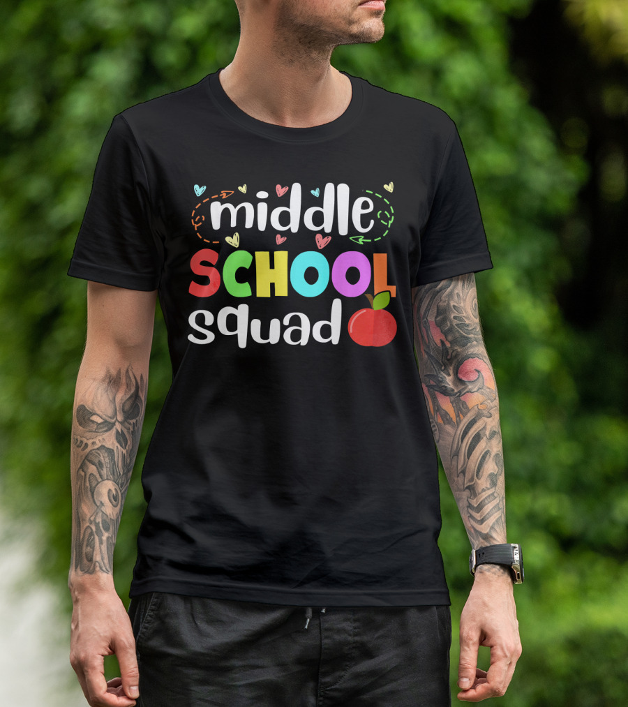 Middle School Squad Back To School Colorful Apple Hearts T-Shirt