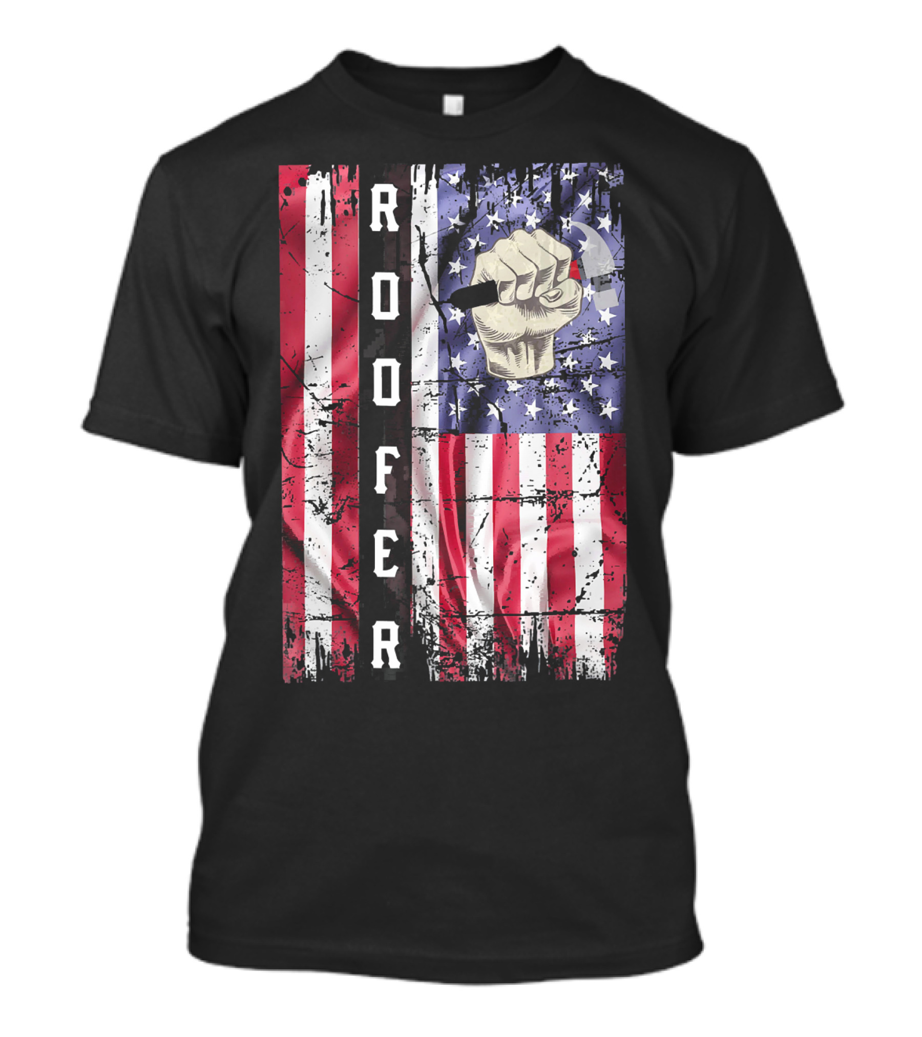 Roofer Hammer Fist Distressed American Flag T-Shirt