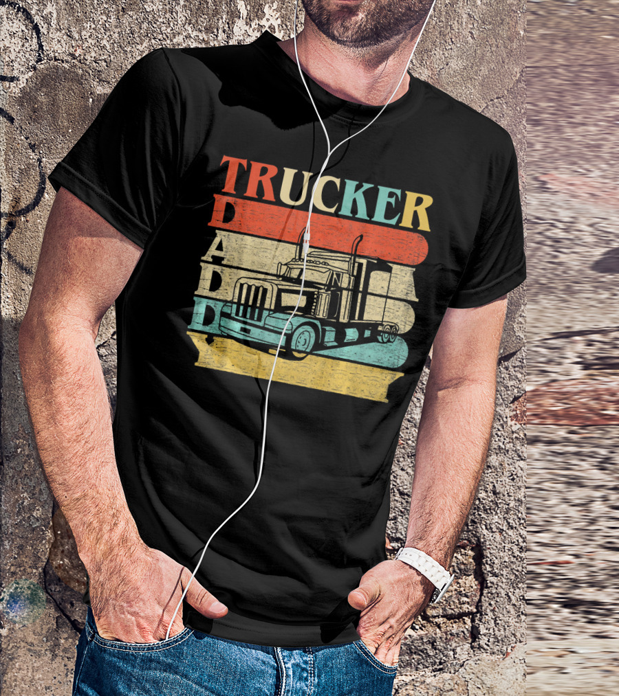 Retro Vintage Trucker Daddy With Big Rig Truck T-Shirt