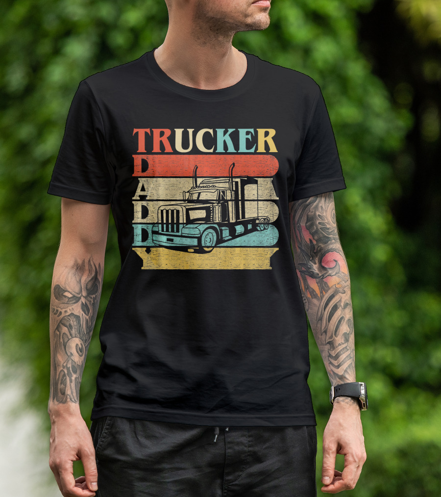 Retro Vintage Trucker Daddy With Big Rig Truck T-Shirt