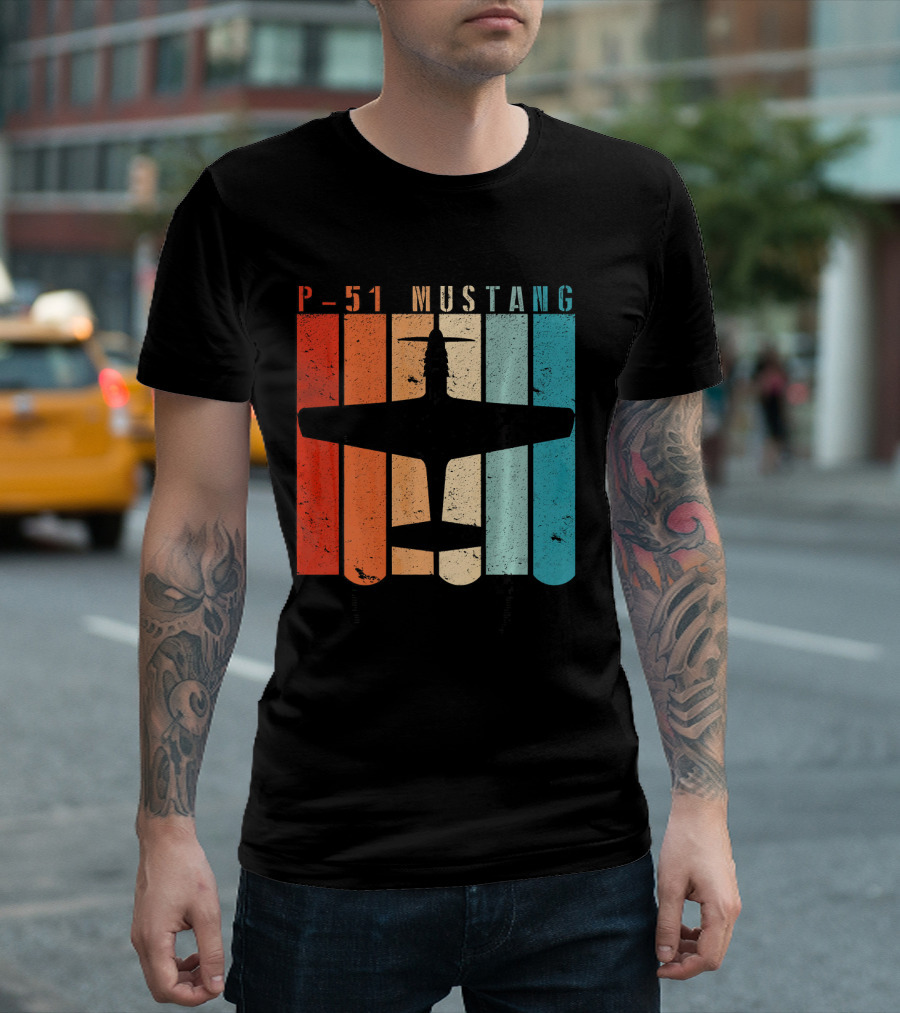 P-51 Mustang Fighter Airplane Retro T-Shirt