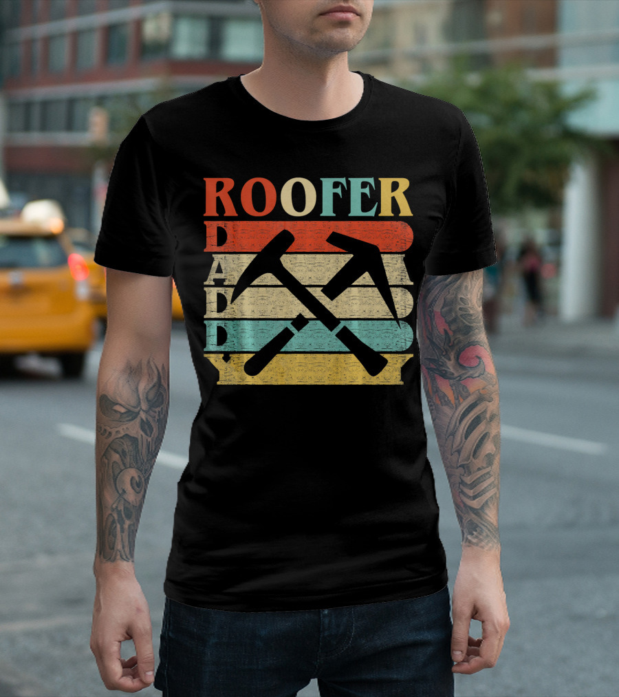 Roofer Daddy Retro Vintage Stripes Hammer T-Shirt