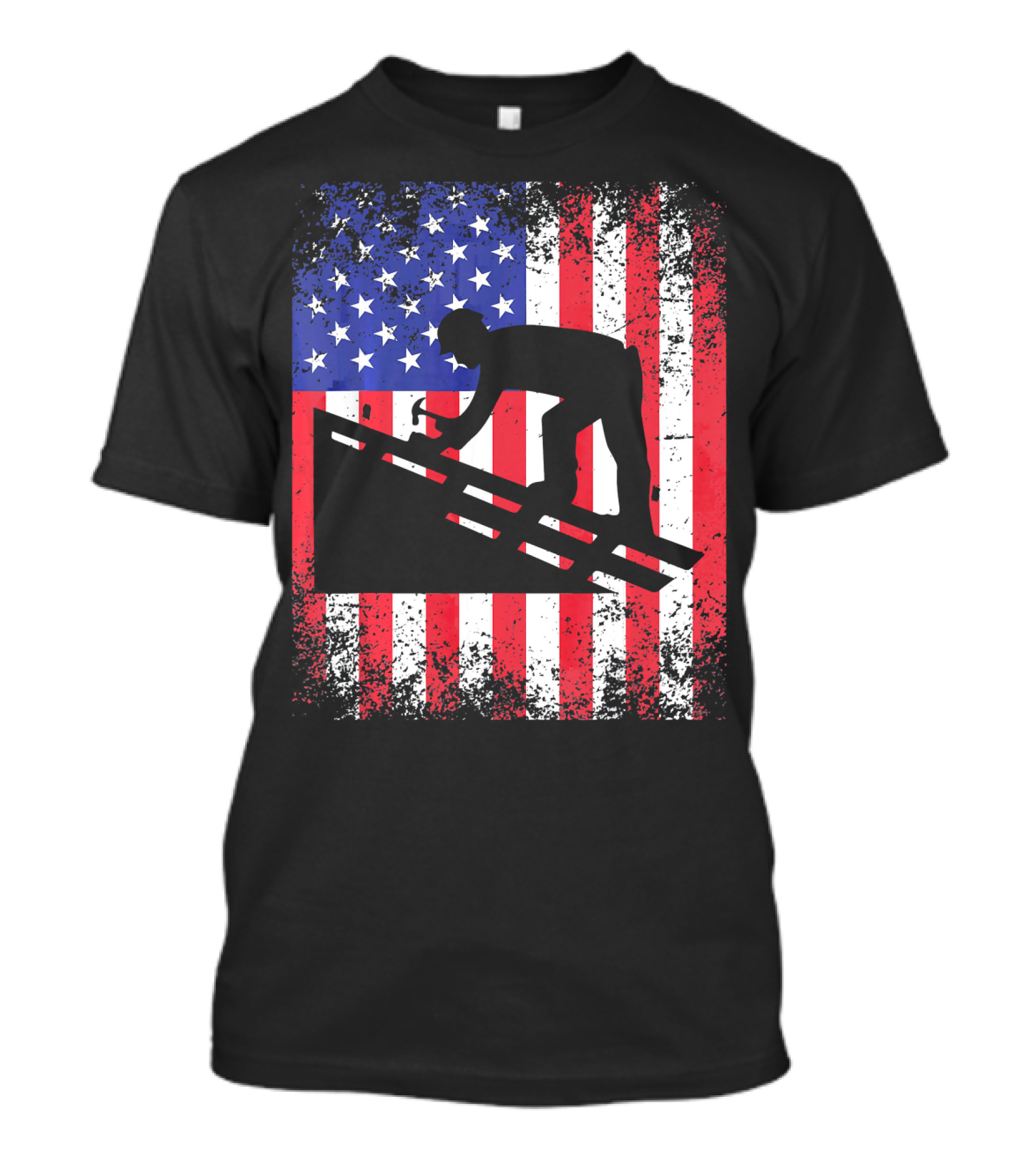 Roofer Dad Silhouette American Flag Patriotic USA T-Shirt