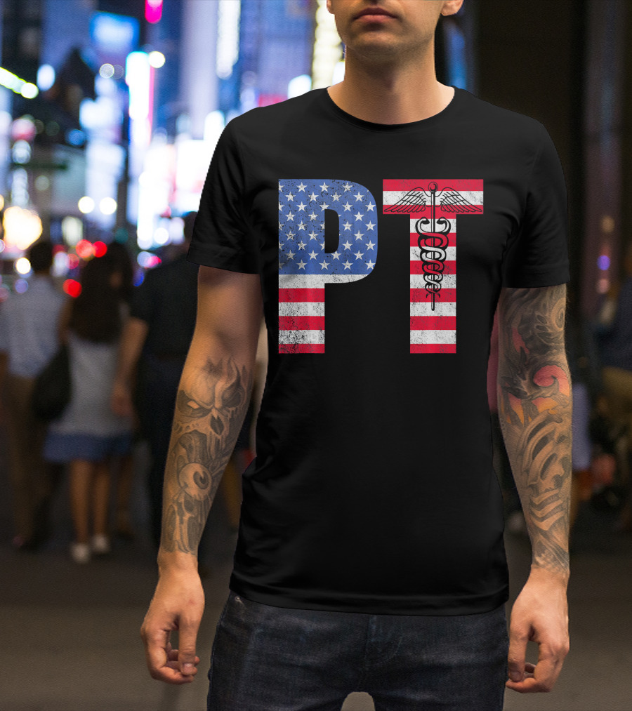 Physical Therapist PT American Flag Caduceus Mont T-Shirt