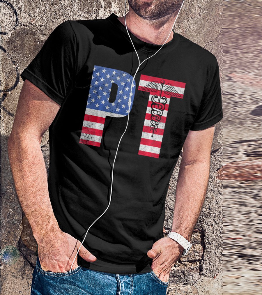 Physical Therapist PT American Flag Caduceus Mont T-Shirt