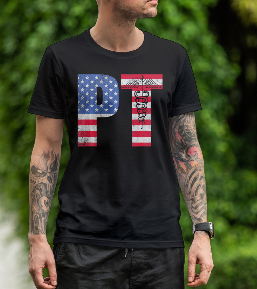 Physical Therapist PT American Flag Caduceus Mont T-Shirt
