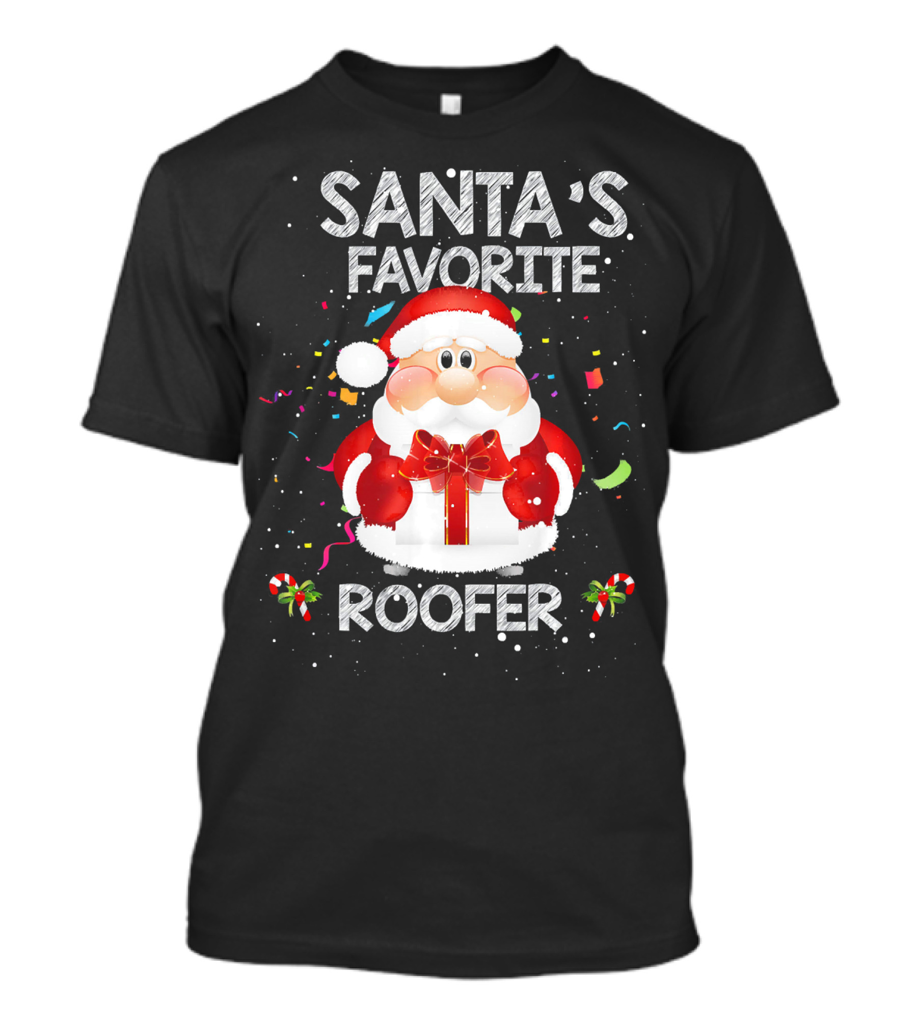 Santas Favorite Roofer Christmas Candy Cane Confetti T-Shirt