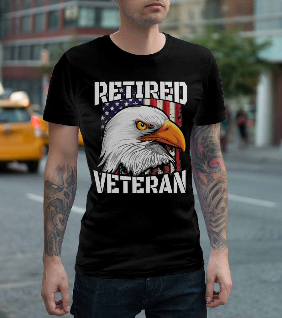 Retired Veteran Eagle US Flag Patriotic T-Shirt
