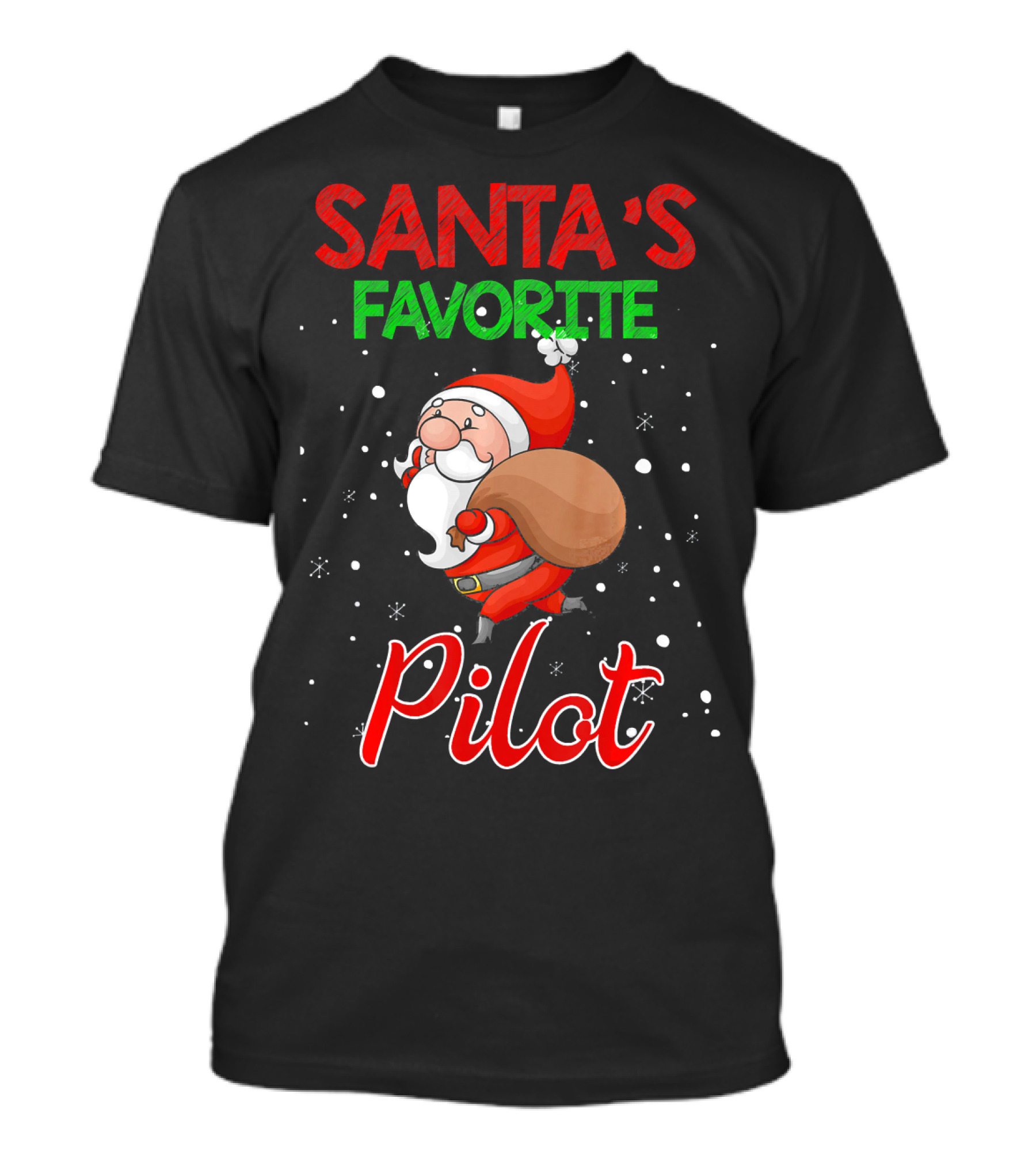 Santa's Favorite Pilot Santa Carrying Sack With Snowflakes T-Shirt