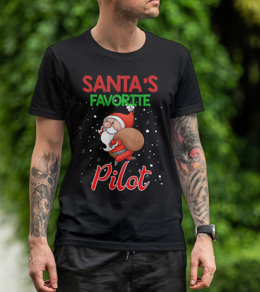 Santa's Favorite Pilot Santa Carrying Sack With Snowflakes T-Shirt