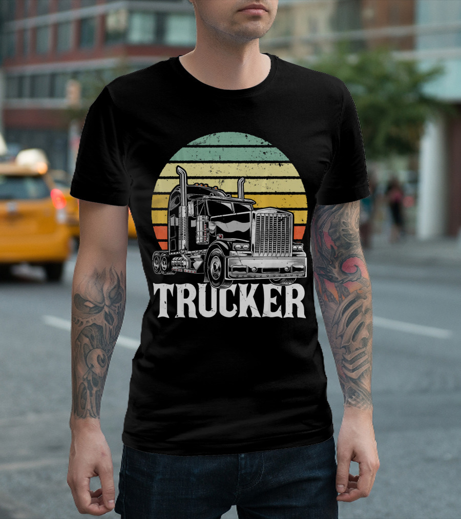 Retro Vintage Trucker Big Rig Semi Trail Stripes T-Shirt