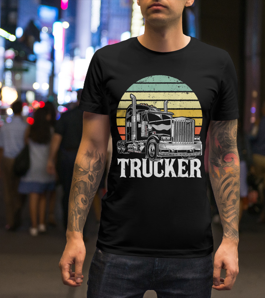 Retro Vintage Trucker Big Rig Semi Trail Stripes T-Shirt