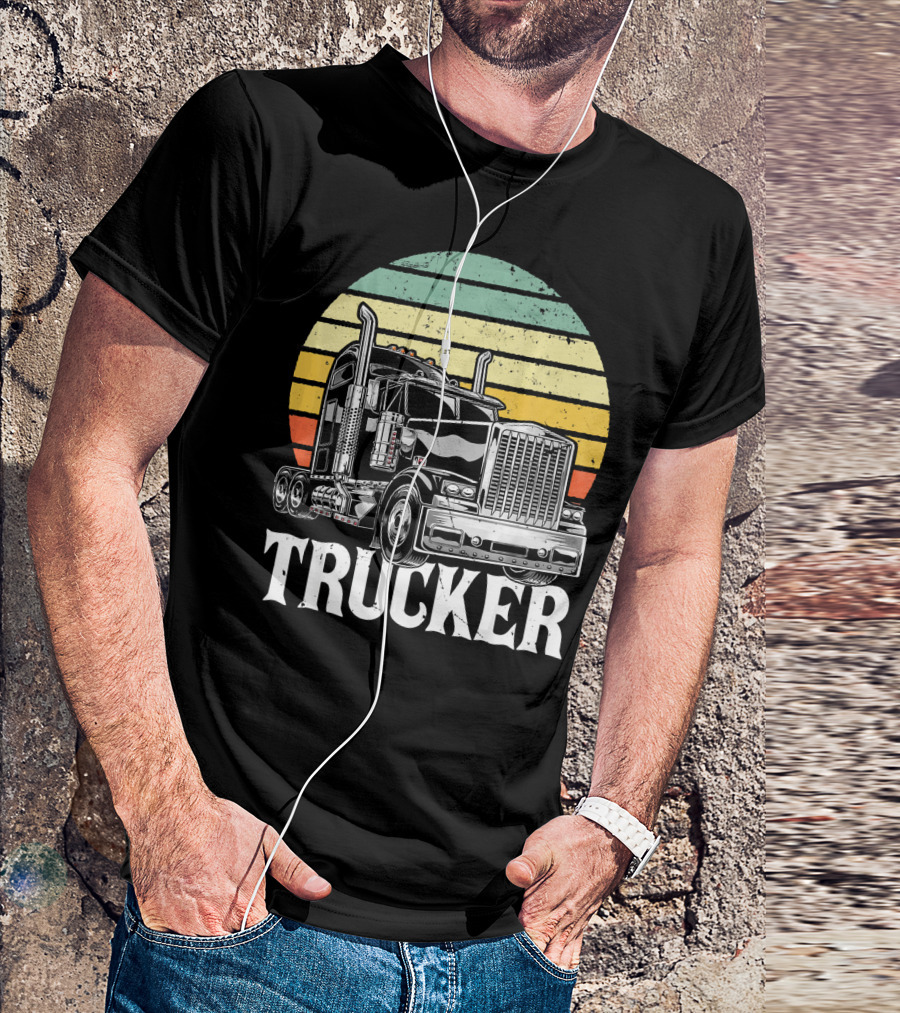 Retro Vintage Trucker Big Rig Semi Trail Stripes T-Shirt