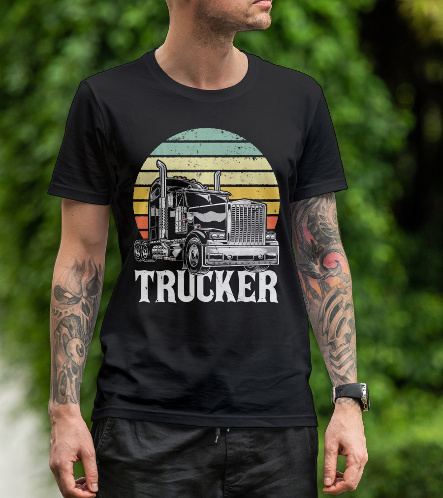 Retro Vintage Trucker Big Rig Semi Trail Stripes T-Shirt