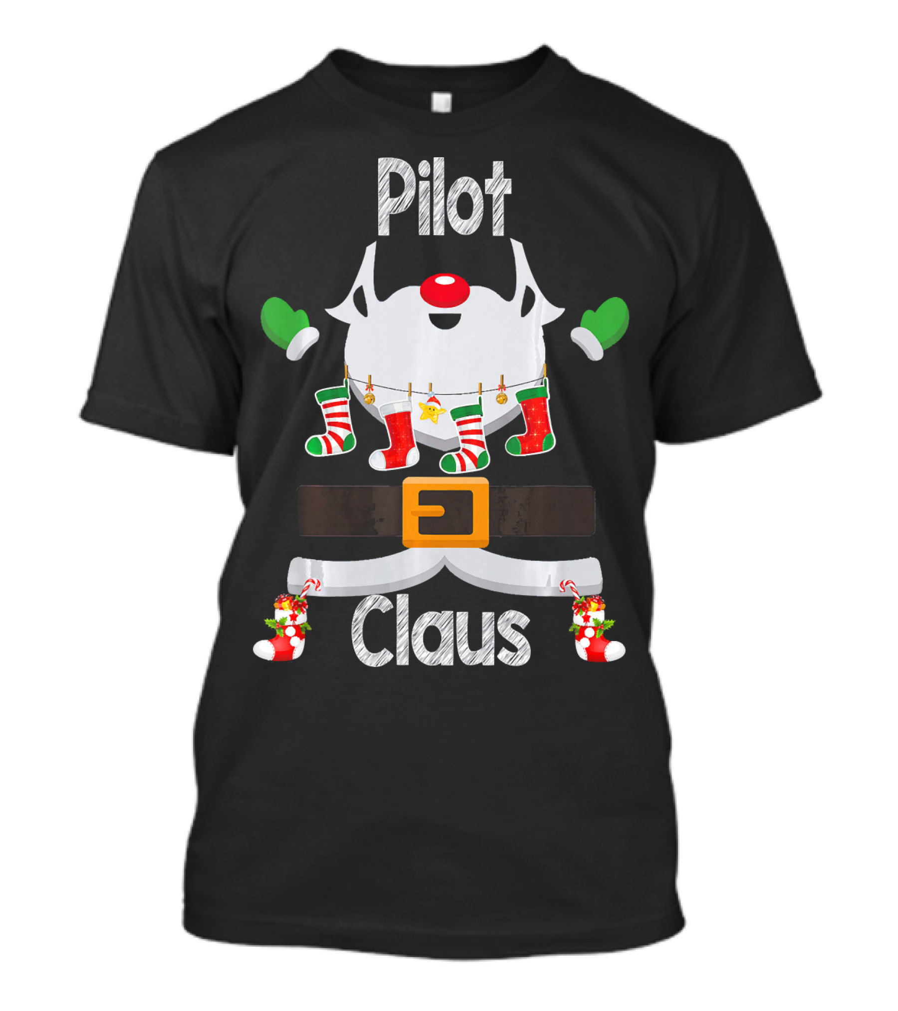 Pilot Claus Santa Christmas Stockings Santa Belt T-Shirt