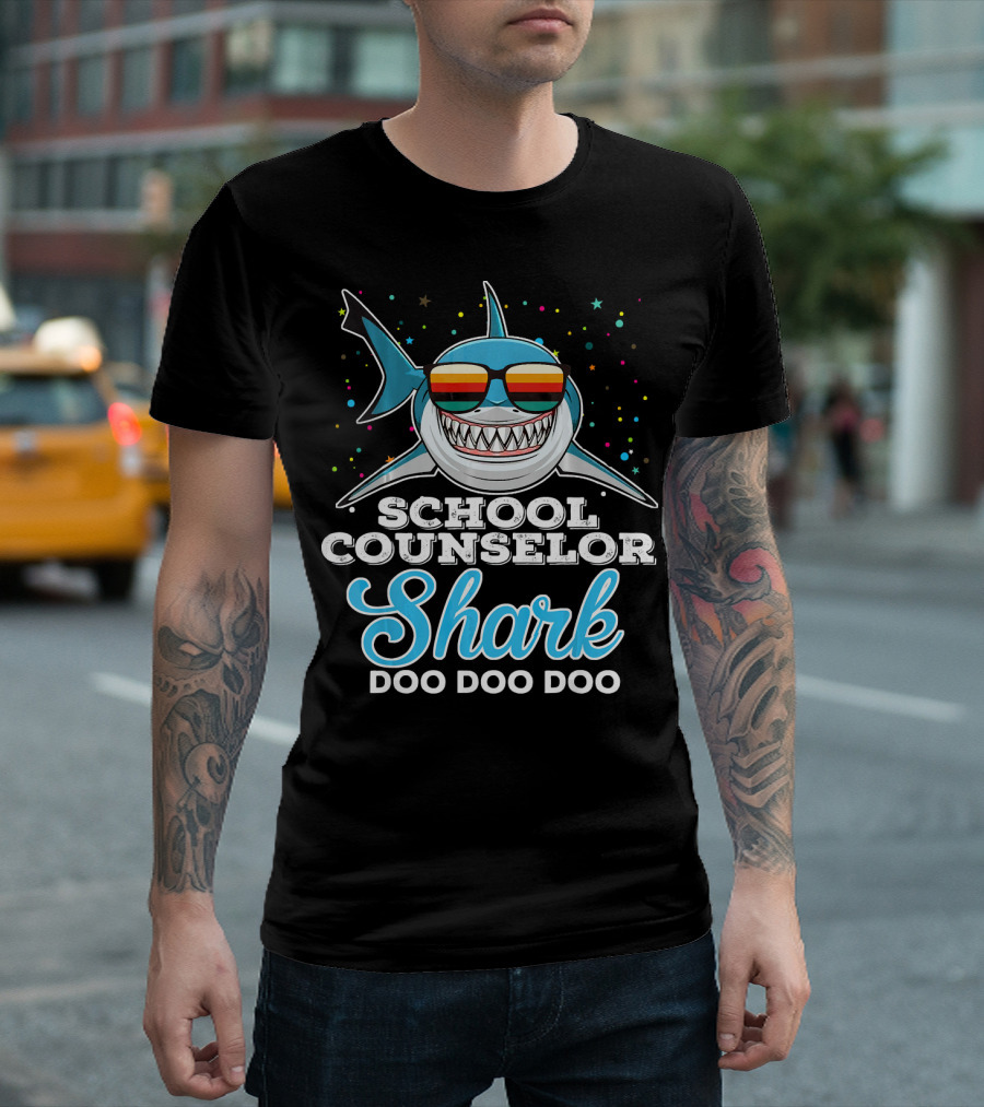 School Counselor Shark Doo Doo Doo Rainbow Sunglasses Fun T-Shirt