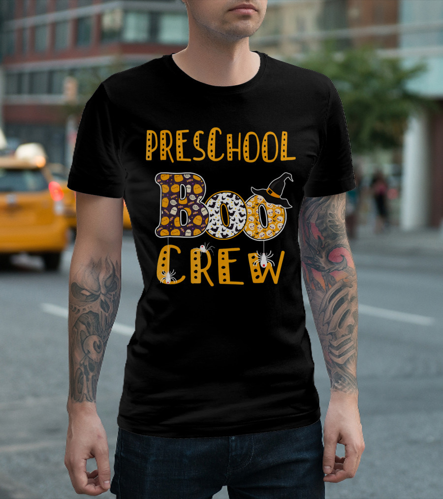Preschool Boo Crew Halloween Teacher Hat Spiders T-Shirt